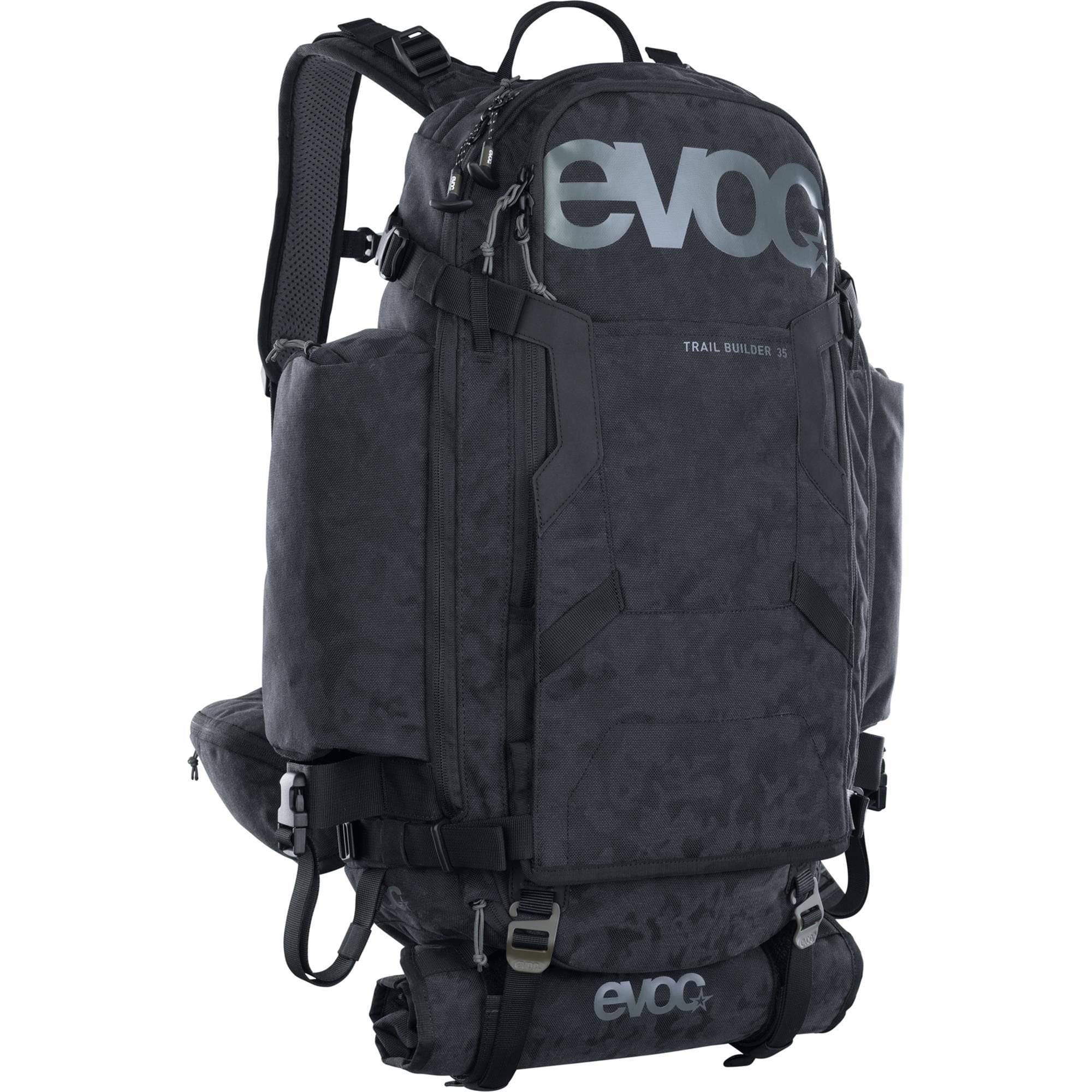 EVOC Trail Builder Performance Backpack 2024 in black, 35L outdoor tool pack with durable design and multiple compartments.