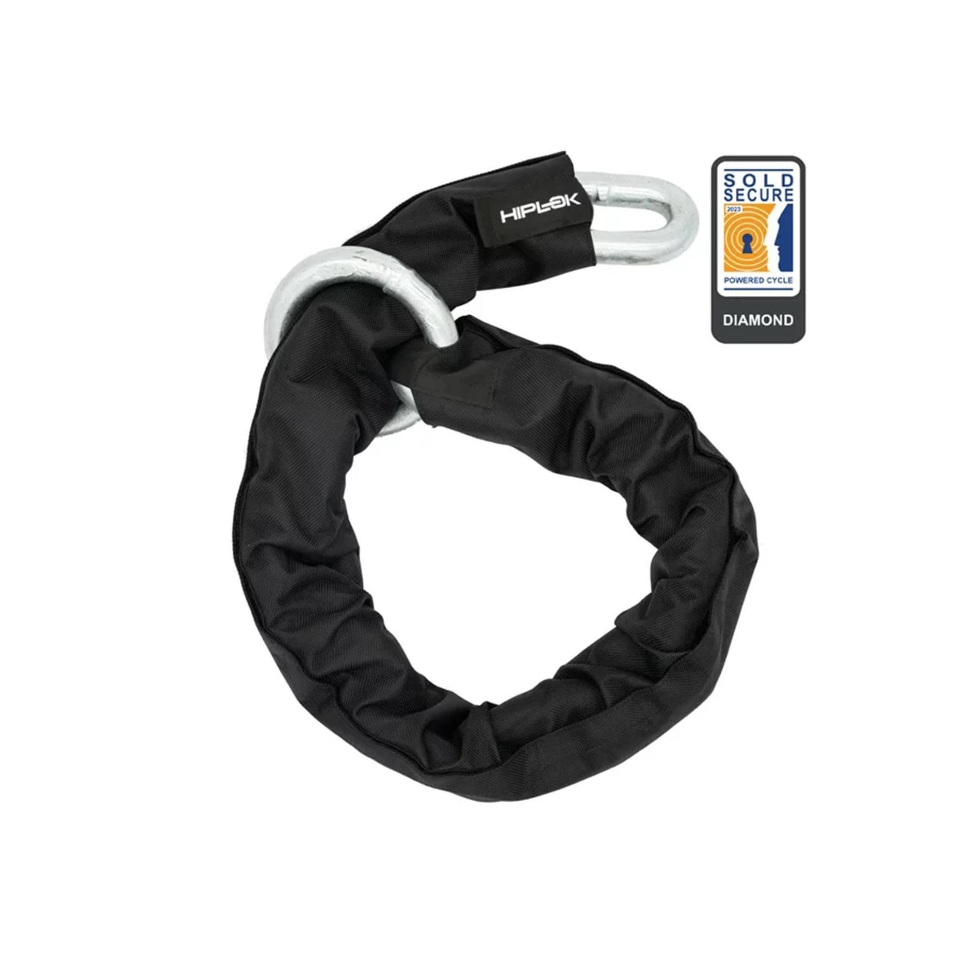 Hiplok MEGA Chain Lock in black, 22mm hardened steel motorcycle security chain, 130cm, Sold Secure Diamond rated.