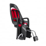 Hamax Caress child bike seat with lockable bracket and suspension system, showing the comfortable seat and safety features.