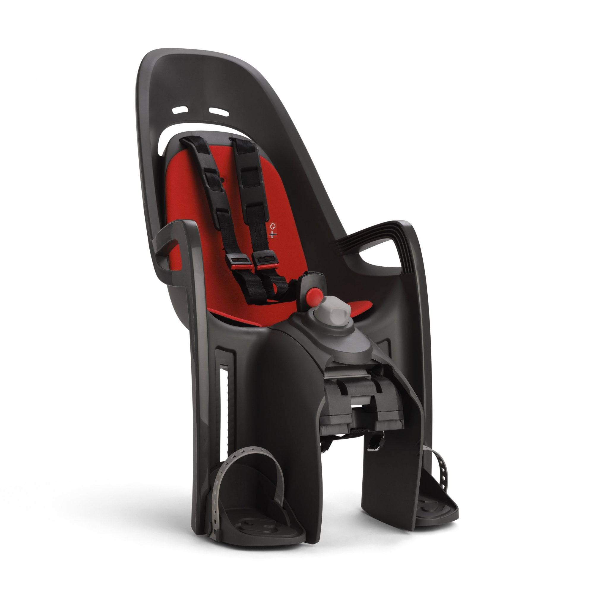 Hamax Zenith Relax child bike seat with carrier adapter, adjustable recline, safety harness, and sturdy frame for secure riding.