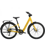 Trek Verve+ 1 Lowstep LT women's electric hybrid bike for commuting and light trail riding, featuring a step-through frame and motor assist
