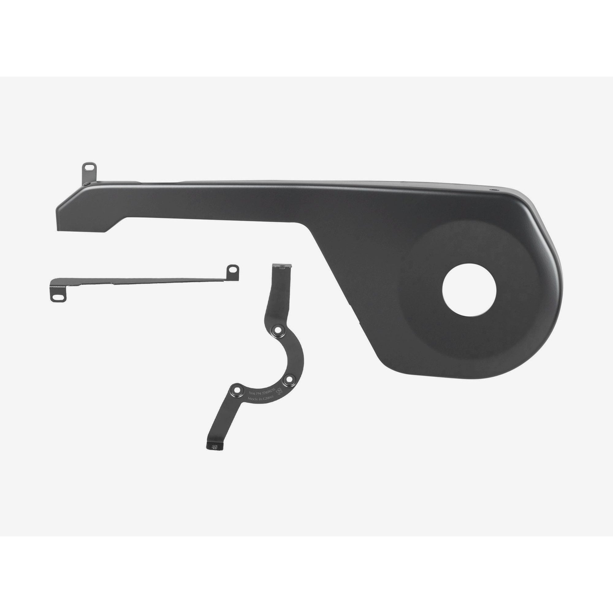 Trek 2023 Fetch+ 4 Cargo Box Chainguard with Bracket in black, bike component designed to protect chain and cargo area.