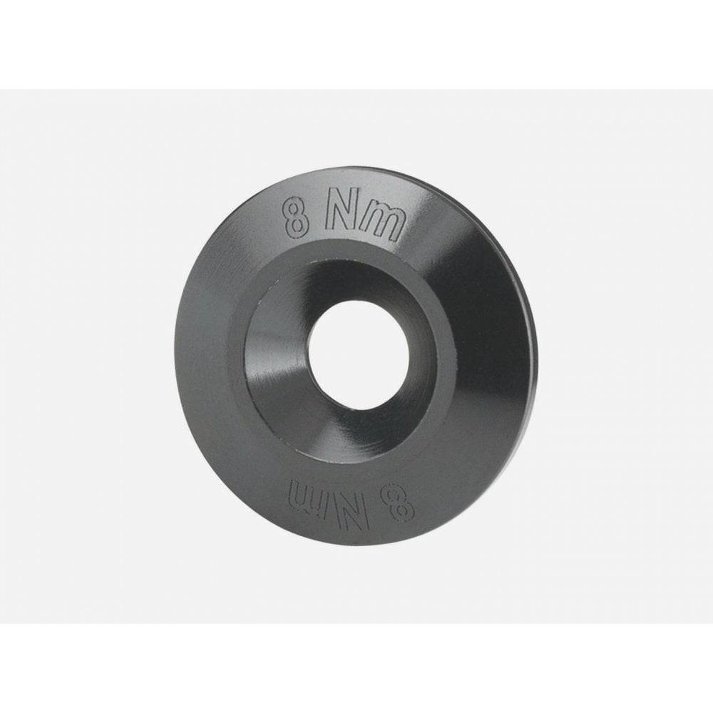 Trek 2024 Slash upper shock mount concave washer in black, 4mm x 6mm, used as a replacement component for mountain bike suspension.