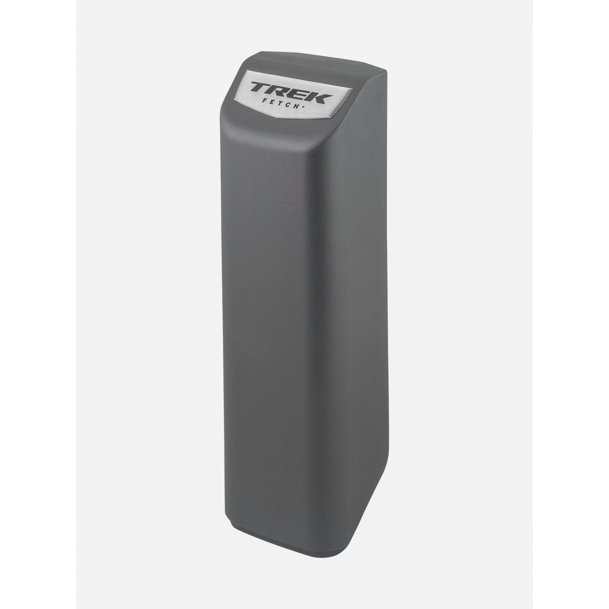 Trek Fetch+ 4 black and silver battery cover, e-bike component, showing protective casing for battery on Trek electric bike.
