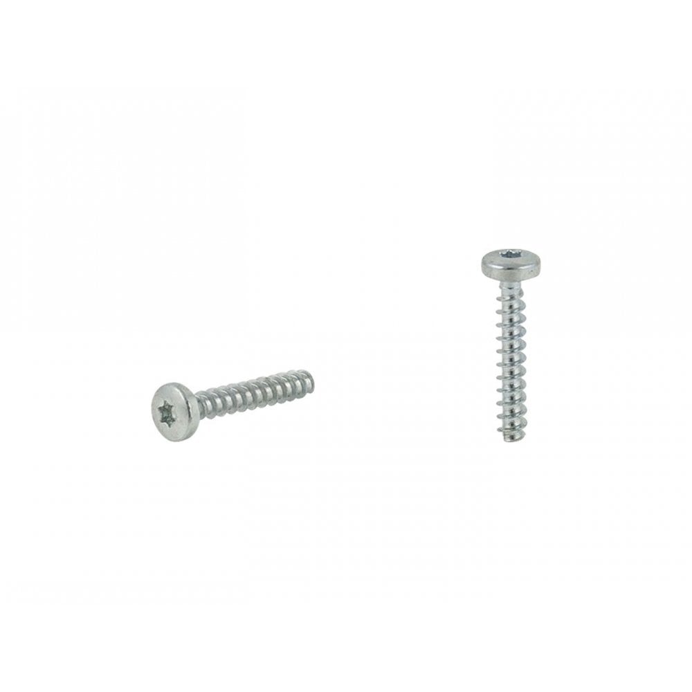 Trek black zinc plated self-tapping screw, 3.5mm x 19mm, for frame assembly, shown in close-up detail.