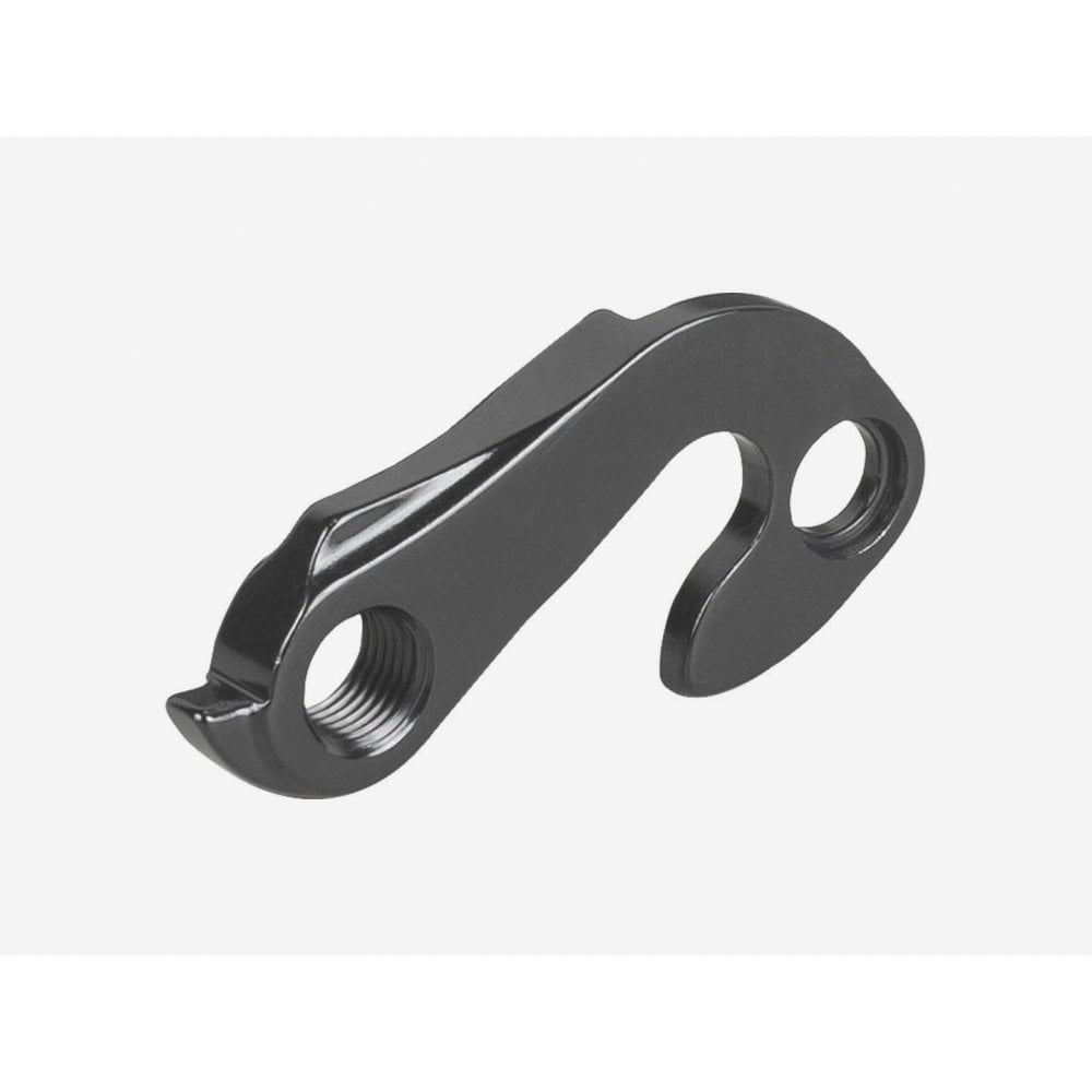 Trek 6061 black flip-flop rear derailleur hanger, 135mm quick-release, rear drive side bicycle component on black background