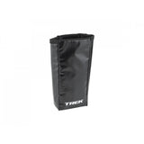 Trek waterproof black bike rack pannier bag with buckle closure, compact 0.8L accessory for cycling gear storage.