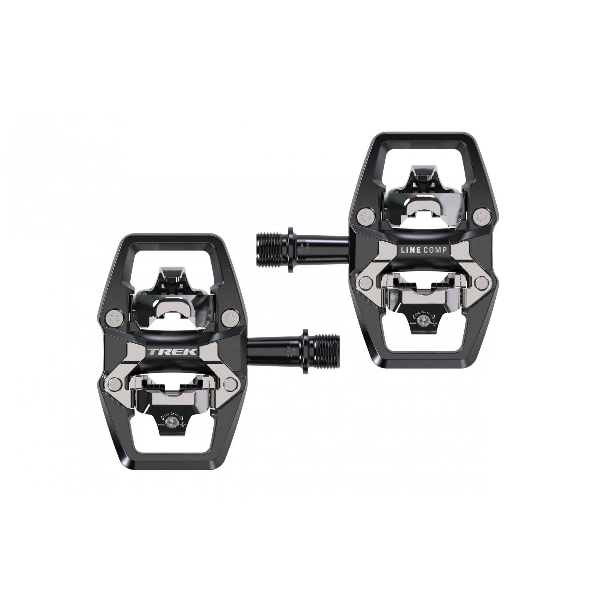 Trek Line Comp black clipless pedal set with 9/16" spindle for cycling shoes, lightweight bike components
