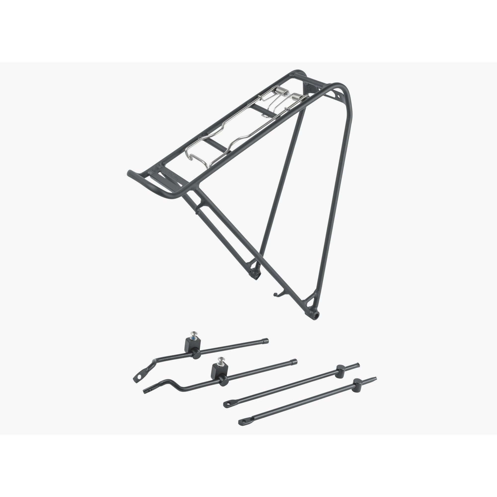 Trek Elan Interchange Rear Rack Kit with Spring Clip for 700c wheels, black, bicycle accessories for bike cargo and storage.