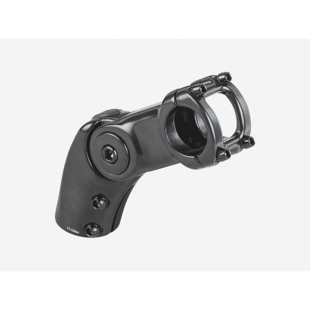 Bontrager adjustable threadless stem for bike handlebars, showcasing its sleek design and adjustable clamp mechanism for custom fit.
