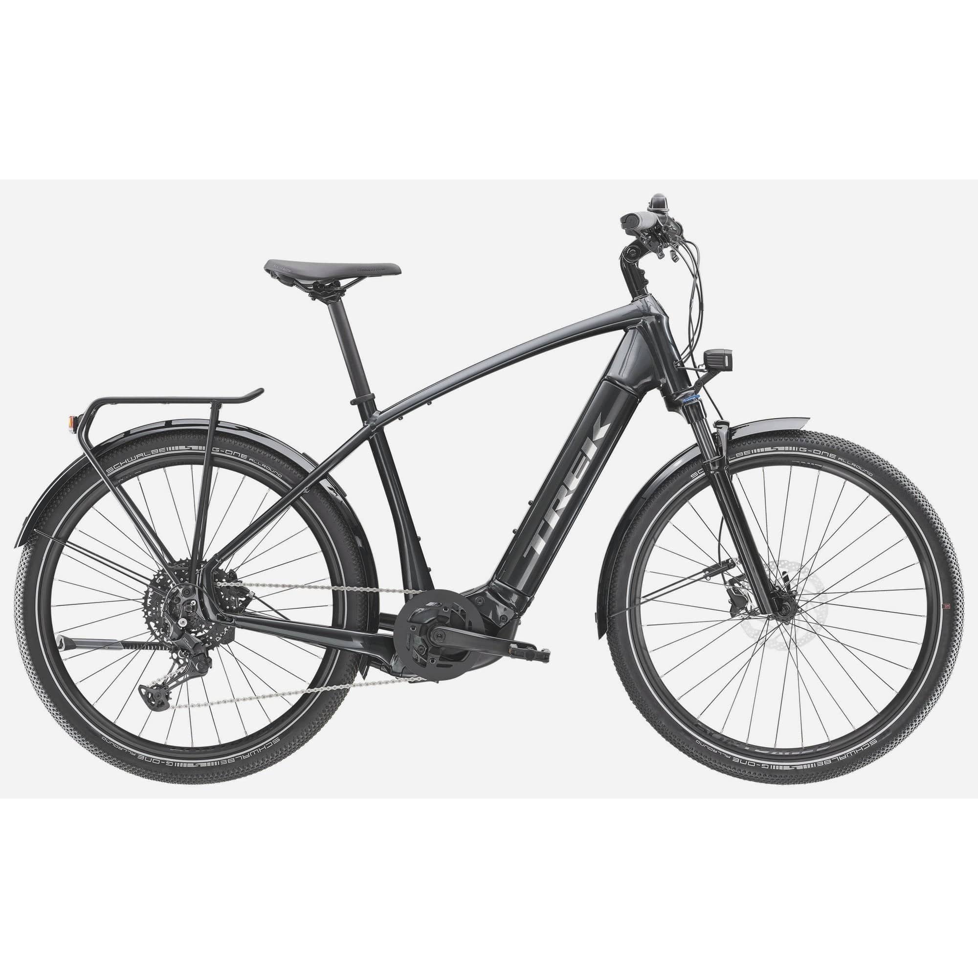 Trek Allant+ 7 2025 electric hybrid bike with sleek frame and integrated battery, ideal for commuting and recreational riding.