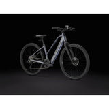 Trek Dual Sport+ 2 Stagger LT 2025 women's low-step electric hybrid bike for commuting and off-road riding, with a sleek frame.