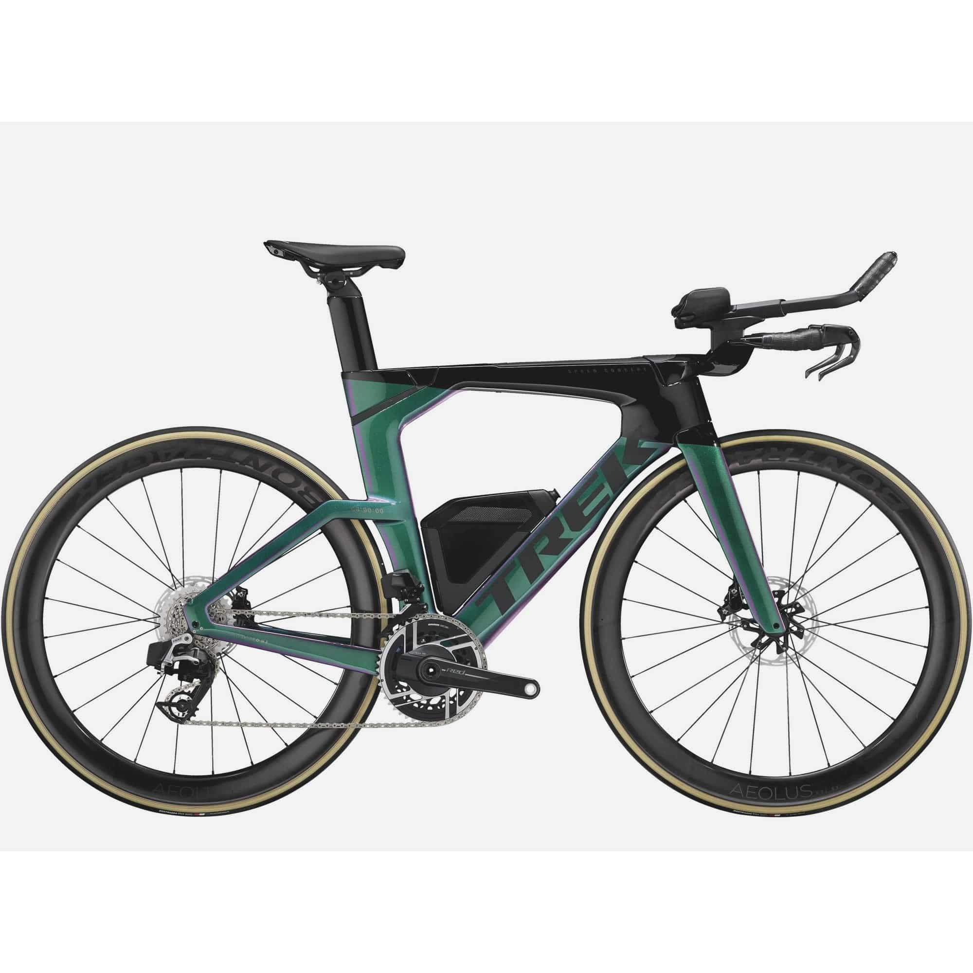 Trek Speed Concept SLR 9 AXS triathlon bike with aerodynamic frame and electronic shifting, designed for high-performance time trials.