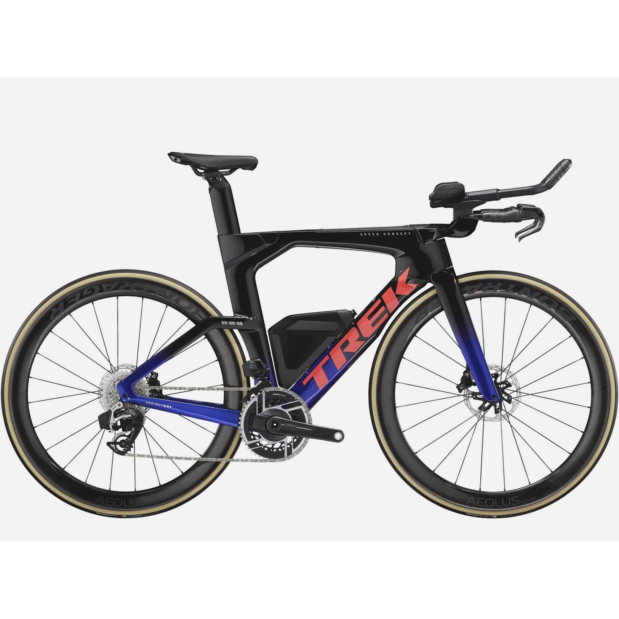 Trek Speed Concept SLR 9 AXS triathlon bike with aerodynamic frame and electronic shifting, designed for speed and performance.