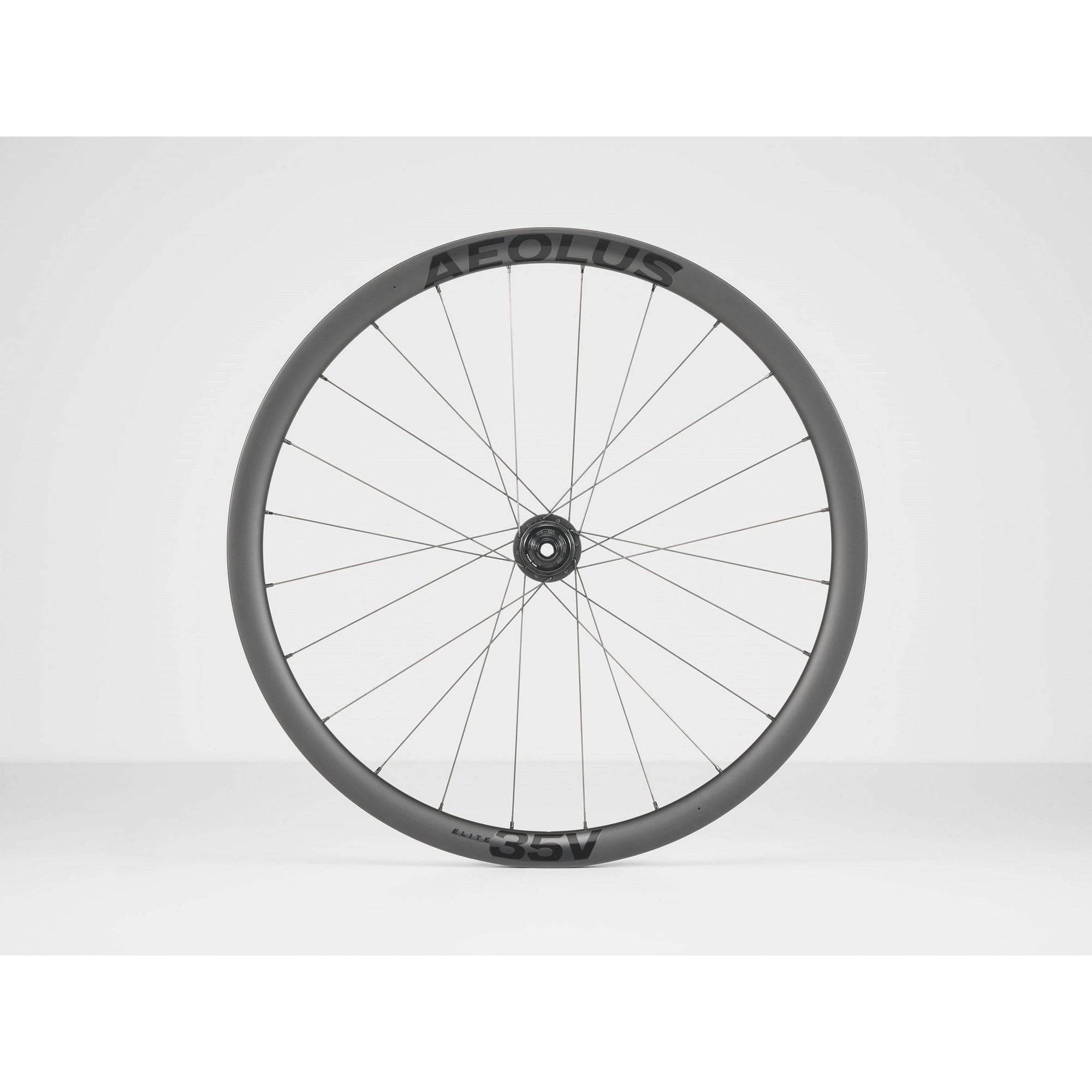Bontrager Aeolus Elite 35V TLR disc road wheel, tubeless-ready performance component with aerodynamic rim and disc brake compatibility.
