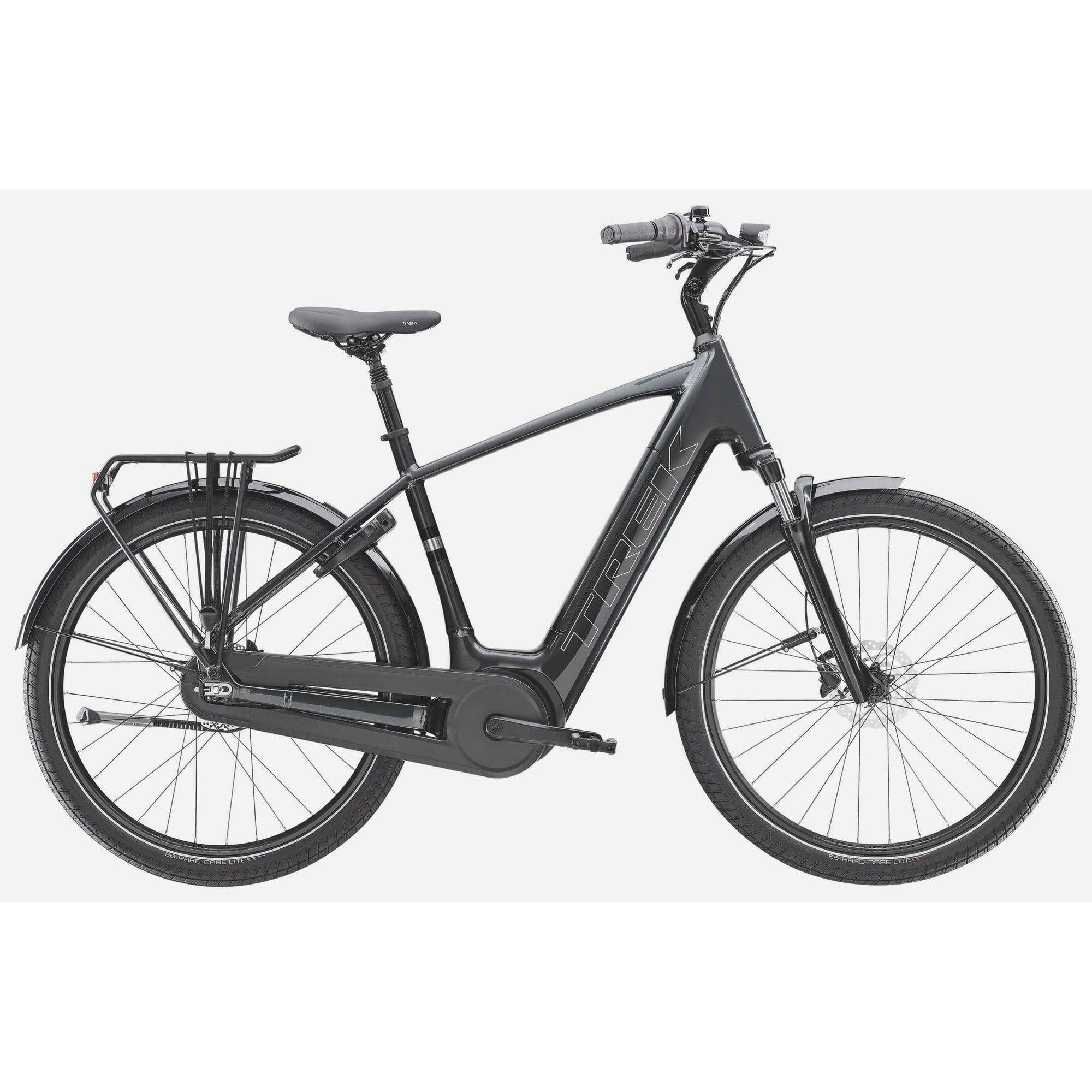 Trek District+ 3 2025 electric hybrid bike for urban commuting and leisure rides, featuring a sleek frame and electric assist system.