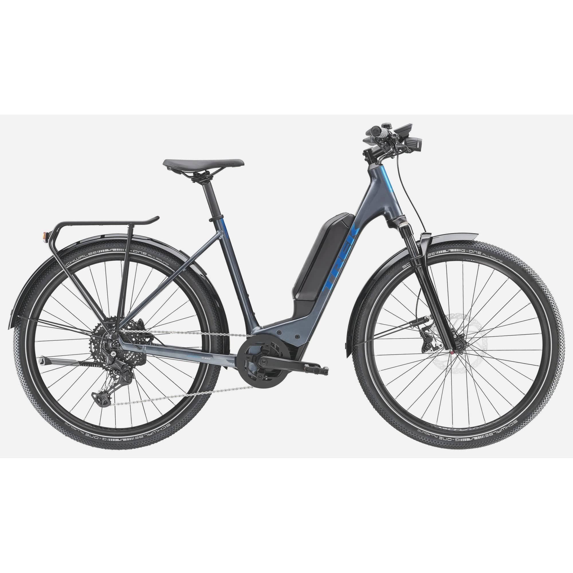 Trek Allant+ 6 Lowstep 2025 electric hybrid bike with step-through frame, suitable for urban commuting and leisure riding.
