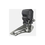 Shimano GRX FD-RX825 Di2 12-speed double front derailleur for gravel bikes, showing braze-on mounting and sleek metallic finish.