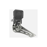 Shimano GRX FD-RX825 Di2 12-speed double front derailleur braze-on gravel bike component showing the metallic derailleur and mounting bracket.