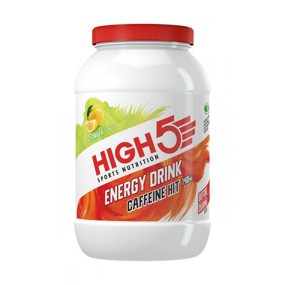 High5 Energy Drink Caffeine Hit Citrus tub, a performance boost accessory with vibrant citrus flavor and endurance support.