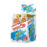 High5 Energy Gel Aqua Caffeine Hit for endurance sports, showing the gel packet with brand logo and vibrant blue packaging.