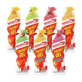High5 Energy Gel Mixed Pack with Caffeine, natural carbohydrate gels for endurance, shown in colorful packaging.