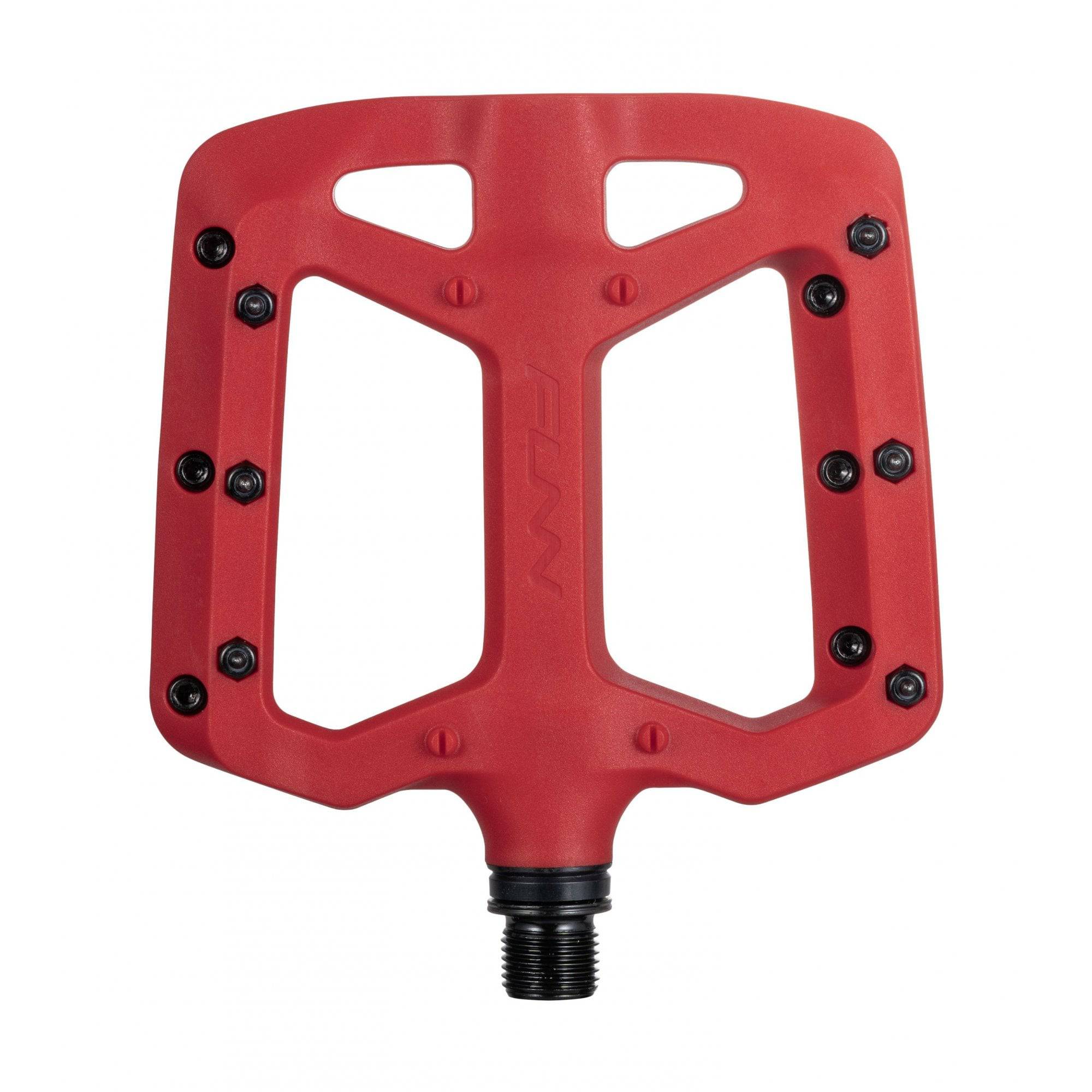 Funn Taipan MTB flat pedals made of glass fiber reinforced plastic with replaceable pins, designed for mountain biking components.