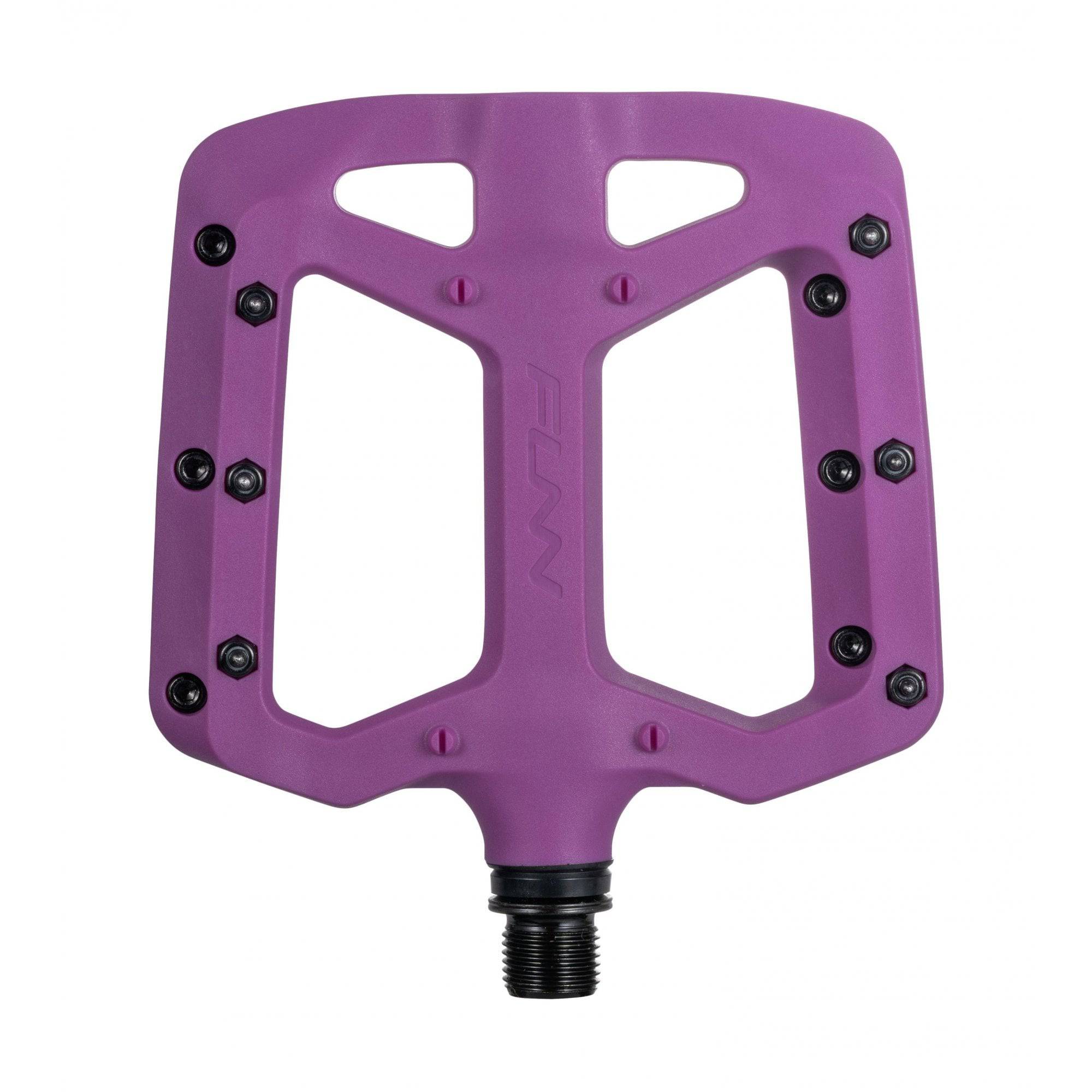 Funn Taipan MTB flat pedals made of glass fiber reinforced plastic with replaceable pins for durable mountain biking components.