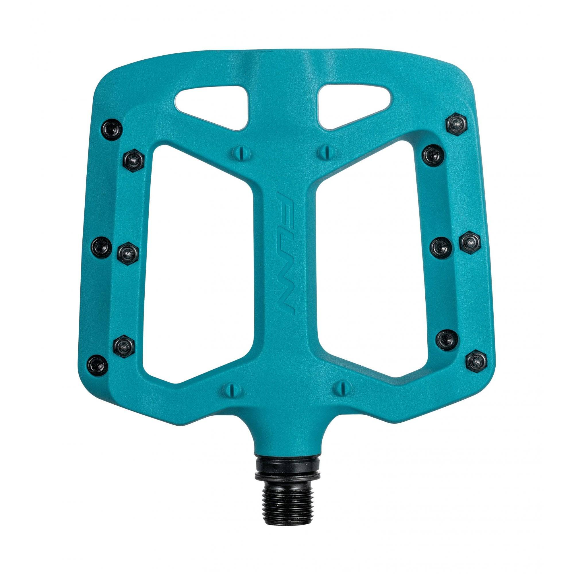 Funn Taipan MTB flat pedals with glass fibre reinforced plastic and replaceable pins, designed for durable mountain biking components.