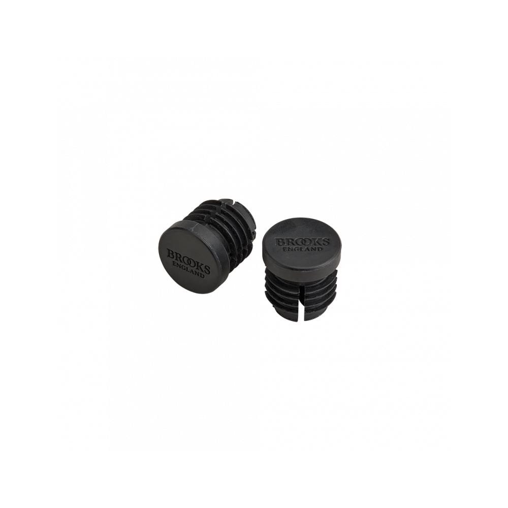 Brooks rubber bar end plugs for handlebar tape sealing and protection on bicycle handlebars.