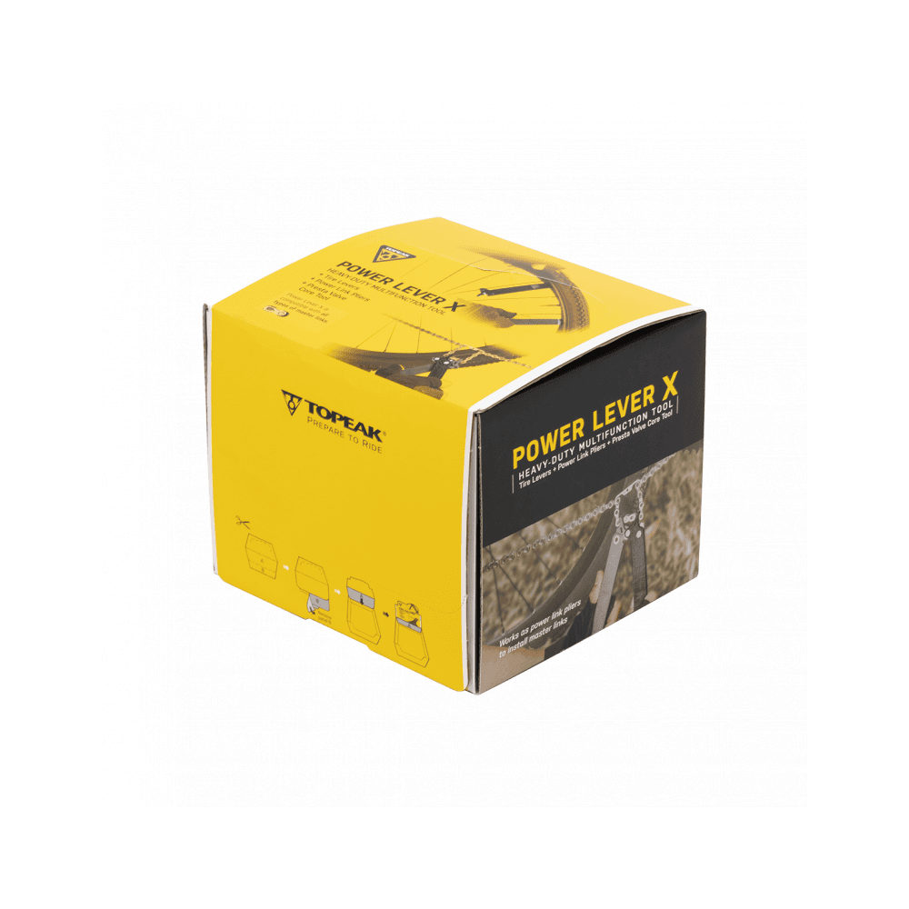 Topeak Power Lever X bike tool set with 25 pieces, including master link pliers and valve tools, for bike workshop repair.