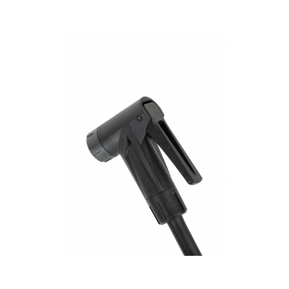 Topeak JoeBlow Mountain Ex floor pump with SmartHead, black and green, featuring Presta and Schrader valve compatibility.