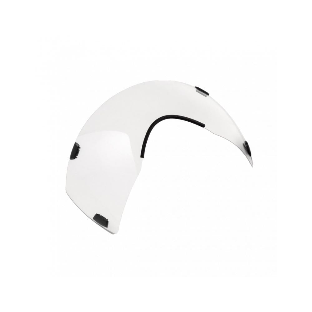 MET Drone helmet wide body mag-clip shield in silver, large replacement accessory, showing the shield attached to the helmet.