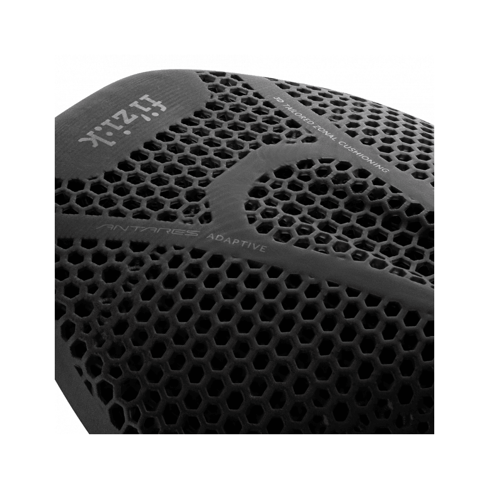 Fizik Vento Antares Adaptive R1 carbon rail cycling saddle with aerodynamic design and sleek black finish.