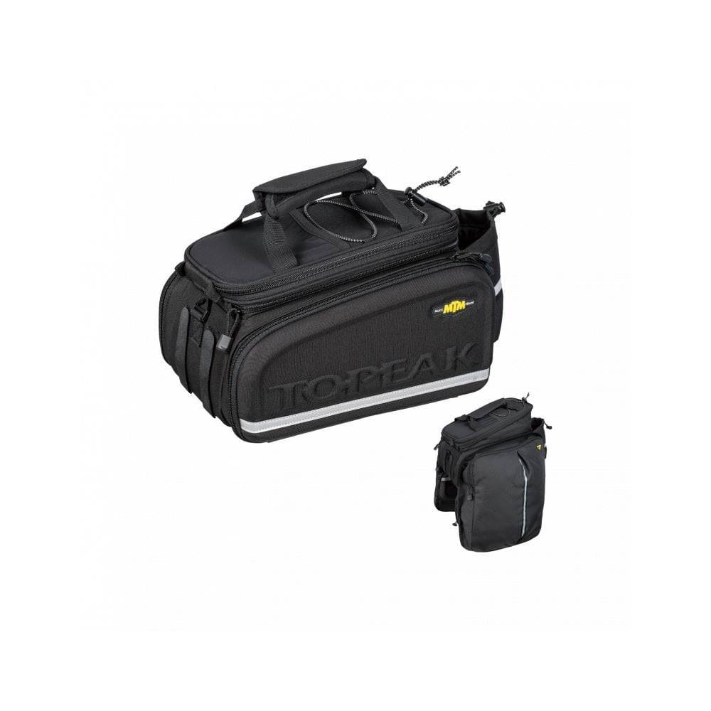 Topeak MTM TrunkBag DXP black bike rack bag with water bottle holder, weather-resistant and expandable cycling accessories