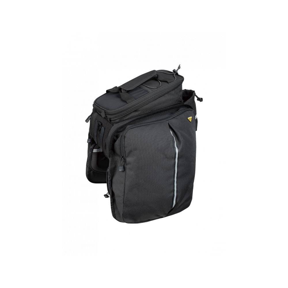 Topeak MTM TrunkBag DXP black bike rack bag with water bottle holder, weather-resistant and expandable cycling accessories