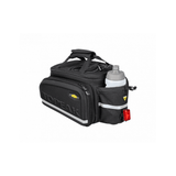Topeak MTM TrunkBag DXP black bike rack bag with water bottle holder, weather-resistant and expandable cycling accessory.