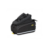 Topeak MTX TrunkBag DX 2.0 black bike rack bag with multiple compartments and reflective safety features.