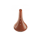 Brooks B17 leather bike saddle with black steel rails, designed for long-distance cycling comfort.