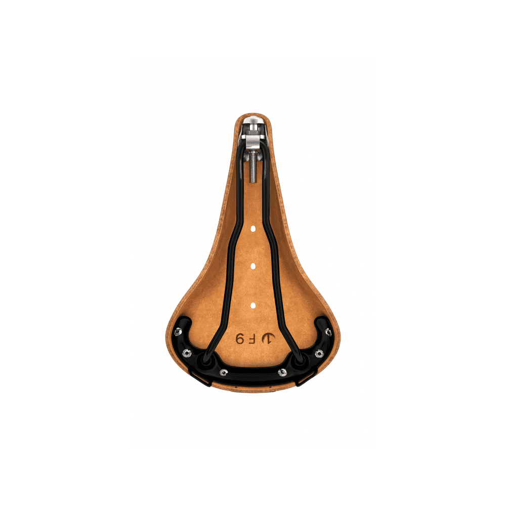 Brooks B17 leather bike saddle with black steel rails, designed for long-distance cycling comfort.