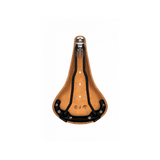 Brooks B17 leather bike saddle with black steel rails, designed for long-distance cycling comfort.