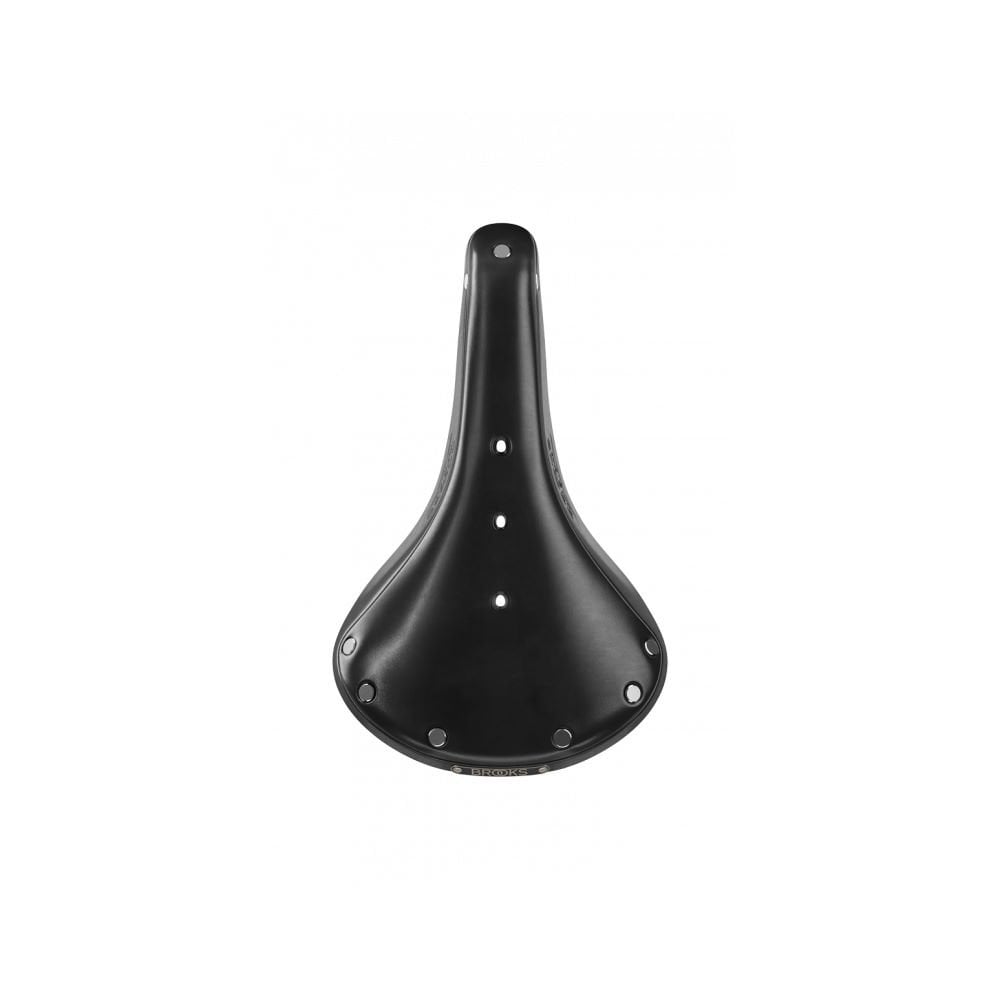Brooks B17 leather bike saddle with black steel rails, designed for long-distance cycling comfort and durability.