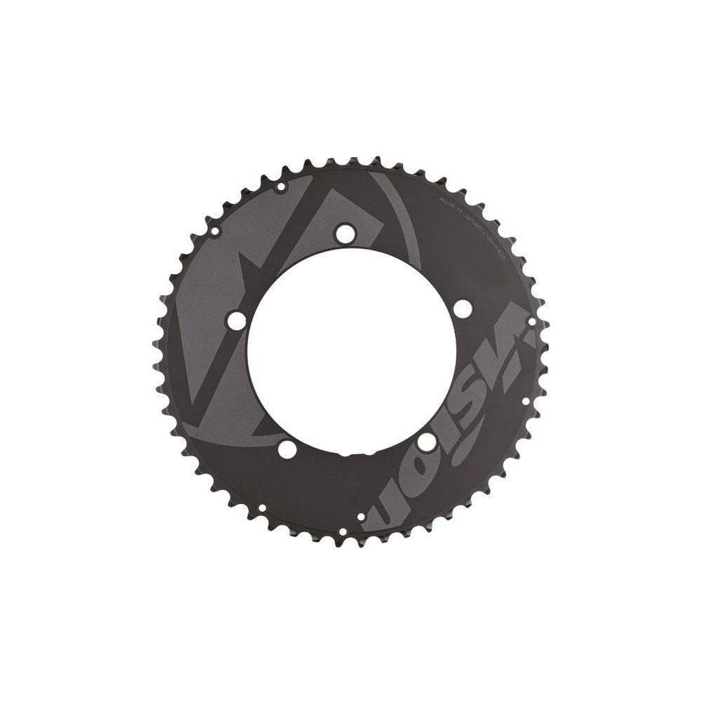Vision TT Chainring 2x11 Speed 5H 130 BCD for time trial bike components, close-up of black chainring with teeth and branding