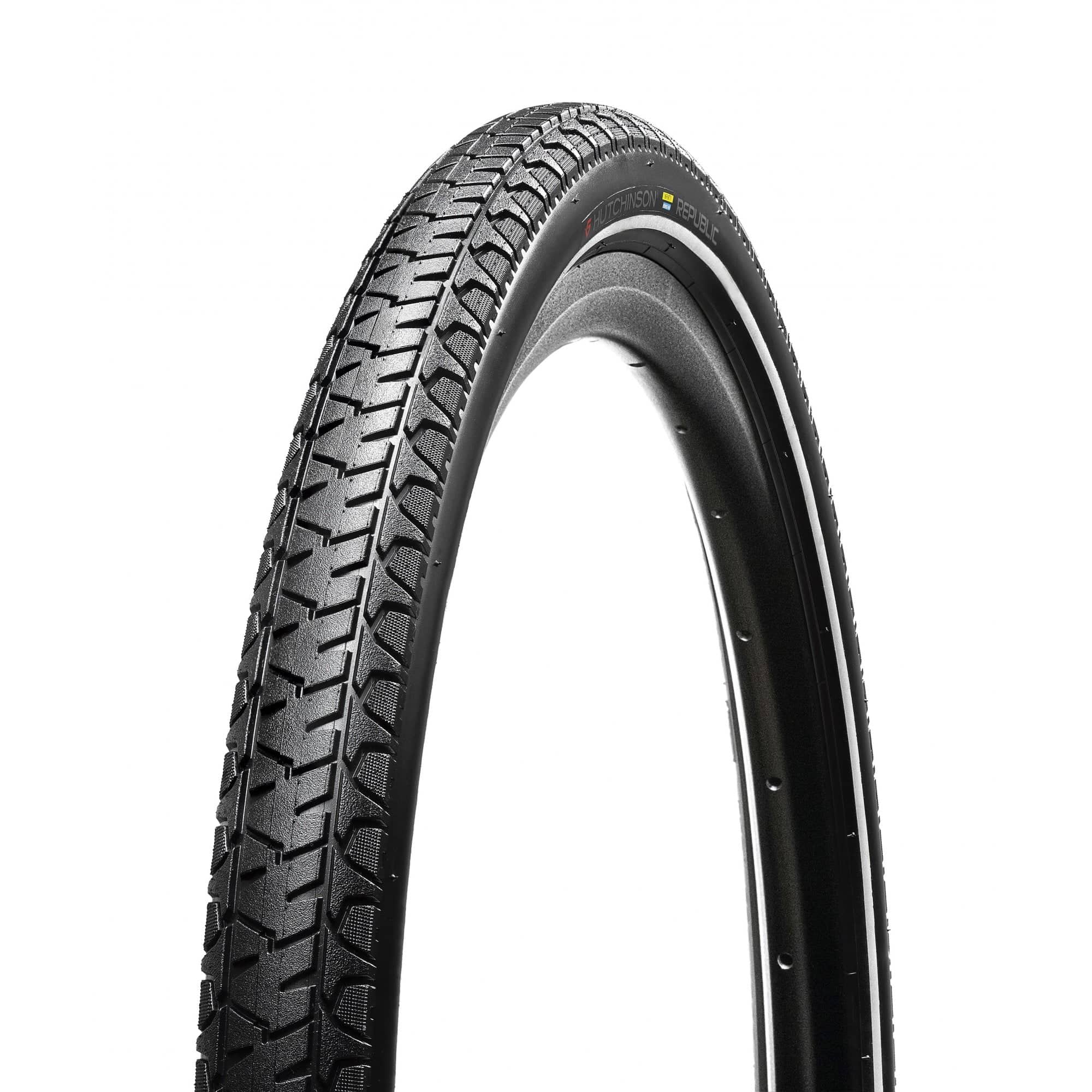 Hutchinson Republic Ebike City Tyre in black with reflex sidewall, puncture protection, suitable for city bikes, ECE-R75 certified.