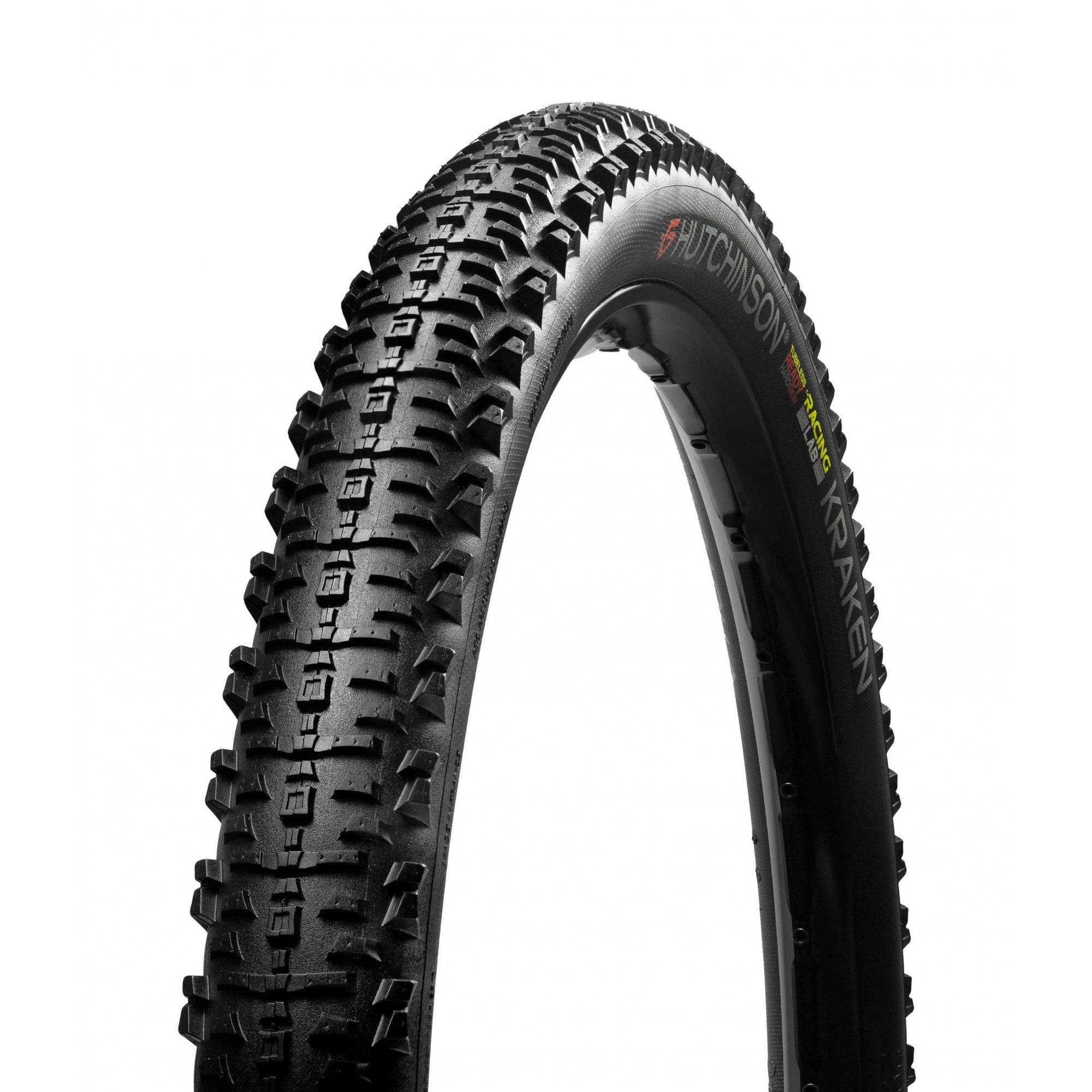 Hutchinson Kraken Racing Lab MTB XC trail tyre, 29x2.40 inches, tan wall, tubeless ready, shown mounted on mountain bike wheel