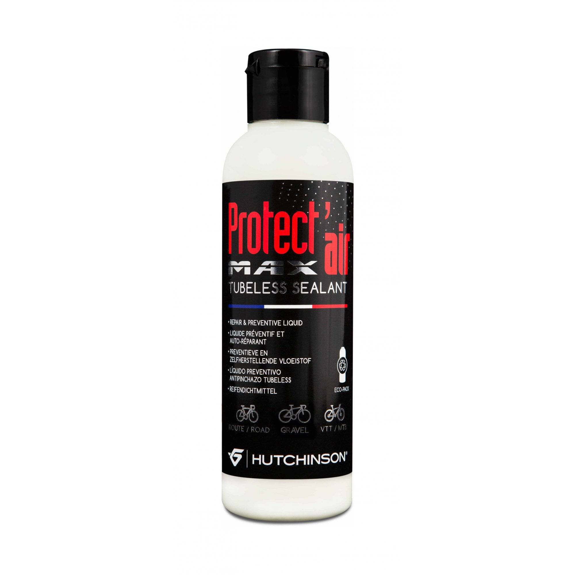 Hutchinson Protect'Air Max 2023 tubeless latex tyre sealant for road and MTB bikes, shown in a close-up view.