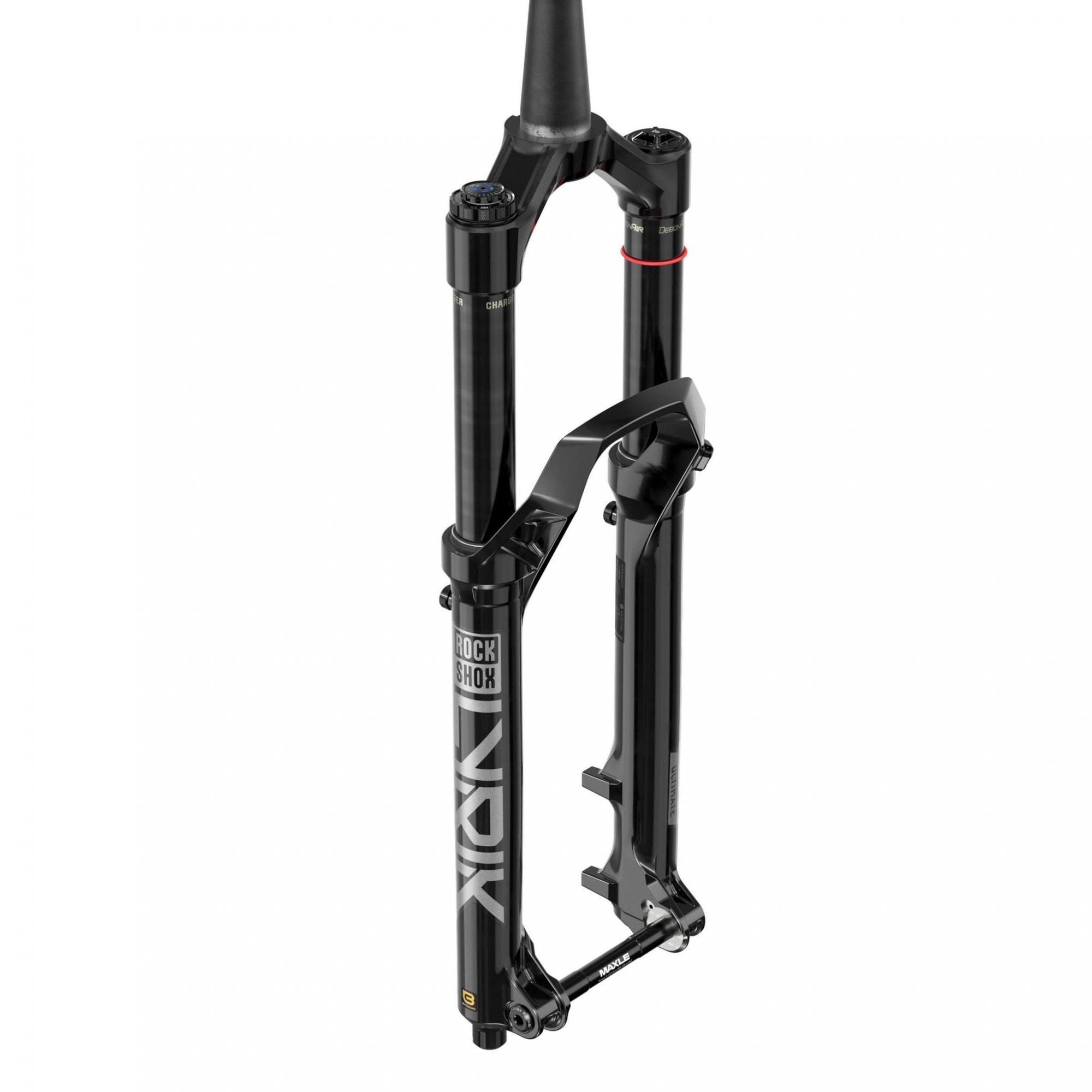 Rock Shox 27.5-inch D2 mountain bike suspension forks with 44mm offset, showing the black suspension components and stanchions.