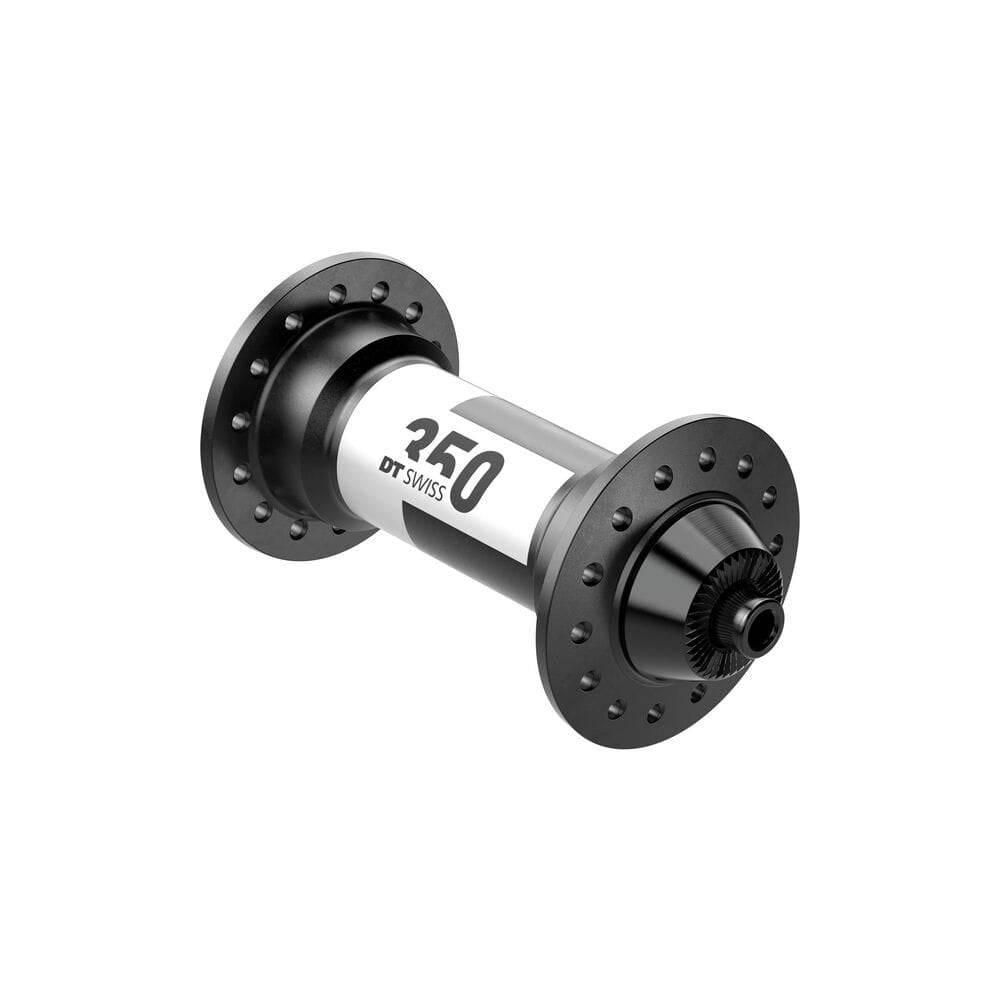 DT Swiss 350 Classic Radial Front Hub, 100mm quick-release, 24-hole black cycling component with reliable performance.