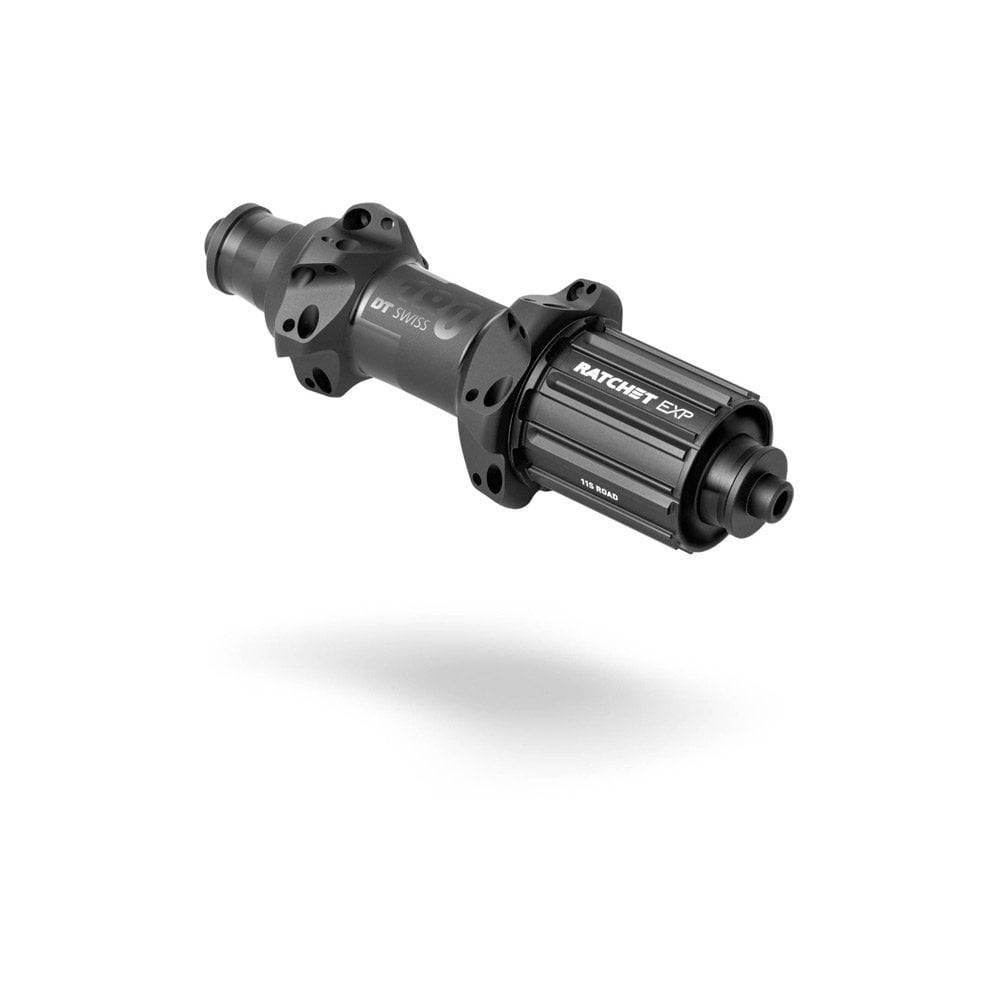 DT Swiss 180 straight pull rear bike hub with 130mm quick-release, Shimano road compatibility, 24 black holes, high-performance components.