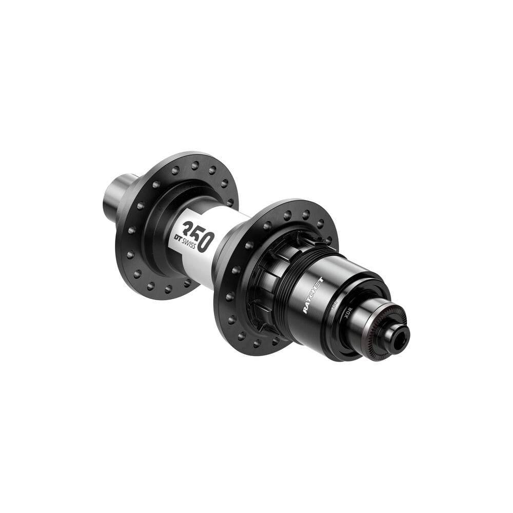Black DT Swiss 350 Classic rear hub with 130mm quick-release, SRAM XDR driver, 24 holes, durable bike wheel component.